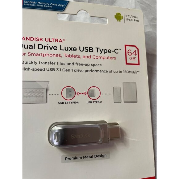 SanDisk Ultra 64GB Dual Drive Luxe USB Type-C Flash Drive For Smartphones Tablet - Picture 13 of 16